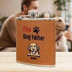 Personalised The Dog Cat Father Food-Grade Stainless Steel 6oz Whiskey Flask with Leather Cover and Name Father's Day Gift for Dad Pet Lover