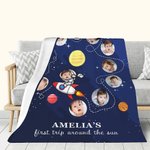Personalized First Trip Around the Sun Photos Collage Soft Blanket with 12 Photos Name First Birthday Baby Shower Gift for Baby