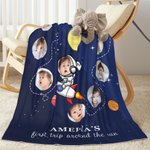 Personalized First Trip Around the Sun Photos Collage Soft Blanket with 12 Photos Name First Birthday Baby Shower Gift for Baby
