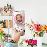 Personalised Pink Cartoon Girl Floral Butterfly 30oz Tumbler with Name Birthday Bridesmaid Gift for Women