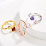 Personalizado Doble Corazón Piedras de Nacimiento Ajustable Anillo Abierto Cumpleaños Día de la Madre de regalo para las mujeres