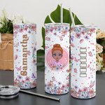 Personalisierte Blume Schmetterling 20oz gerade Skinny Becher mit Namen und Stroh Geburtstag Brautjungfer Geschenk für Frauen