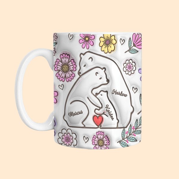 Tazza personalizzata con orsetti che si abbracciano in 3D con 2-9 nomi Regalo di compleanno per la festa del papà per la famiglia