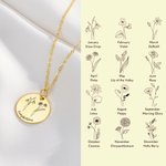 Personalised Birth Flowers Necklace with Engraved 1-3 Names Birthday Best Friend Jewellery Gift for Her