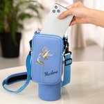 Personalized Waterproof Birth Flower Name Water Bottle Carrier Bag with Removable Pouch for 40oz Stanley Tumbler Birthday Gift for Family Friend