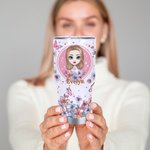 Personalised Pink Cartoon Girl Floral Butterfly 30oz Tumbler with Name Birthday Bridesmaid Gift for Women