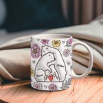 Gepersonaliseerde 3D-effect bloemenknuffelbeer mok met 2-9 namen Vaderdag Verjaardagscadeau voor familie