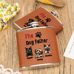 Personalised The Dog Cat Father Food-Grade Stainless Steel 6oz Whiskey Flask with Leather Cover and Name Father's Day Gift for Dad Pet Lover