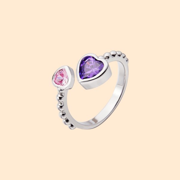 Personalizado Doble Corazón Piedras de Nacimiento Ajustable Anillo Abierto Cumpleaños Día de la Madre de regalo para las mujeres