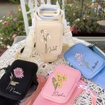 Personalized Waterproof Birth Flower Name Water Bottle Carrier Bag with Removable Pouch for 40oz Stanley Tumbler Birthday Gift for Family Friend