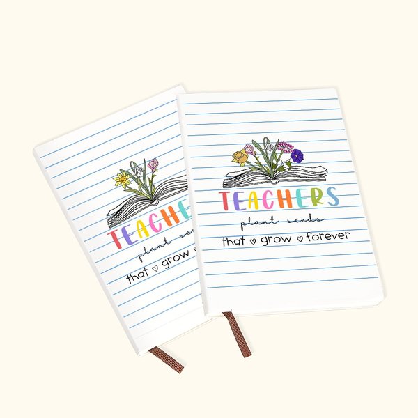 Personalised Teachers Plant Seeds That Grow Forever Leather A5 Lined Notebook with 1-6 Birth Flower Graduation Appreciation Gift for Teacher