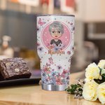 Personalised Pink Cartoon Girl Floral Butterfly 30oz Tumbler with Name Birthday Bridesmaid Gift for Women