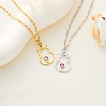 Collier Minimaliste en Silhouette de Chat Personnalisé avec Pierre de Naissance Cadeau d'Anniversaire pour Amoureux des Animaux de Compagnie