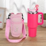Personlig Pearl Initial vannflaskeholderpose Veske for 40oz Stanley Tumbler med justerbar stropp og halm toppers Bursdagsgave til henne