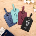 Personalized Birth Flower Leather Passport Holder and Luggage Tag with Name Birthday Gift for Travel Lovers Friends