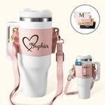 Sac de Bouteille avec Sangle Réglable Personnalisé avec Fleur de Naissance et Nom Manchon Bouteille 40oz Tumbler Cadeau d'Anniversaire pour Elle
