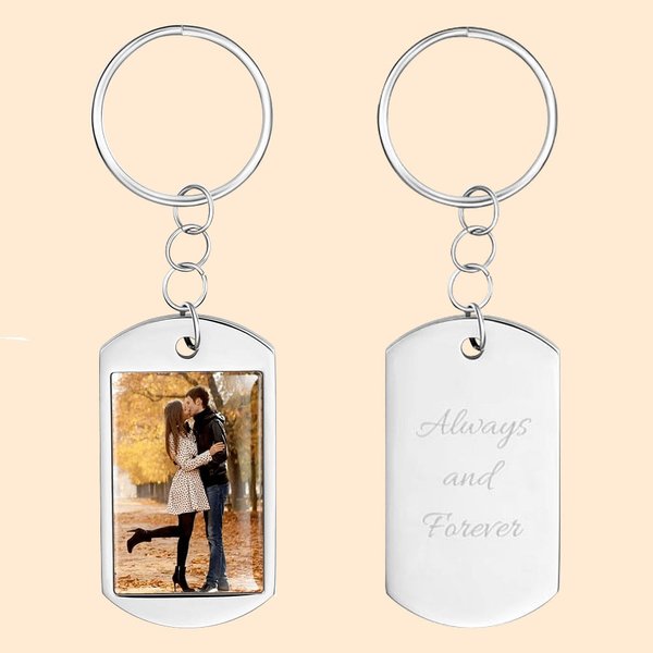 Collier porte-clés photo personnalisé avec texte gravé Cadeau d'anniversaire pour la famille et les amis