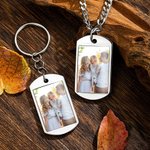 Collier porte-clés photo personnalisé avec texte gravé Cadeau d'anniversaire pour la famille et les amis