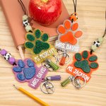 Cordino per badge identificativo personalizzato con stampa a zampa e perline con nappe Regalo di apprezzamento per l'insegnante amante degli animali domestici