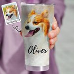 Gobelet Personnalisé avec Photo Animal Aquarelle et Prénom Gobelet avec Couvercle Étanche Paille Cadeau Anniversaire pour Amoureux Animal de Compagnie