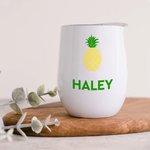 Spersonalizowany kubek na wino Fruits Flamingo Palm Flower Summer Theme 12oz z imieniem i nazwiskiem Prezent na wieczór panieński i kawalerski dla niej