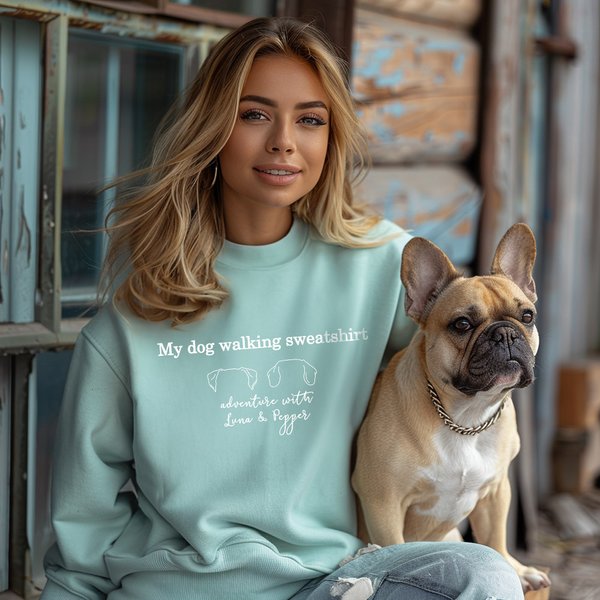 Personalized My Dog Walking 1-3 Dog Ear Outlines Multicolour T-Shirt Sweatshirt Hoodie with Names Birthday Gift for Pet Lover