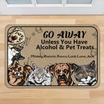 Personalisierte Go Away Unless You Have Pet Treats 1-6 Haustier Bilder Fußmatte mit Namen Housewarming Jahrestag Geschenk für Tierliebhaber