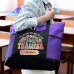 Personalisierte Teach Them Love Them Watch Them Grow Canvas Tote Bag mit Namen und Wildflower Pencil Design Teacher's Day Appreciation Geschenk für Lehrer