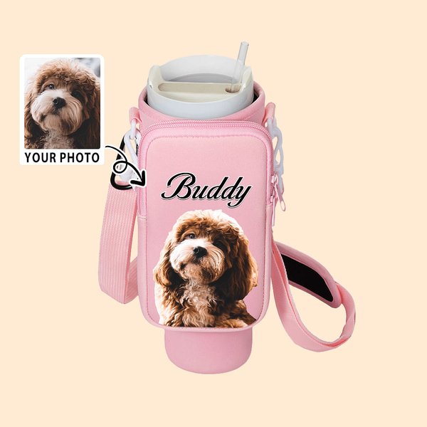 Gepersonaliseerd huisdier foto olieverfschilderij waterfles draagtas voor 40oz Stanley Tumbler met naam en buidel verjaardagscadeau voor huisdier lief