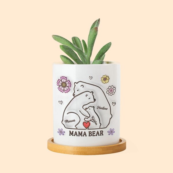 Vaso personalizzato per piante con 2-9 nomi e base in bambù Festa del papà Festa della mamma Regalo per la famiglia