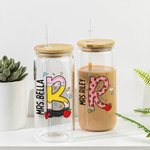 Personalisierte niedliche Graffiti Brief 20oz Glas Becher mit Namen Deckel und Stroh Teacher's Day Anerkennung Geschenk für Lehrer