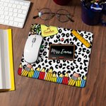 Personlig Leopard Penna Apple Lärarinspiration Halkfri musmatta med namn Uppskattning Tillbaka till skolan Present till lärare