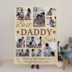 Personalized 9 Photo Collage Best Daddy Ever Soft Blanket with Title Father's Day Thanksgiving Gift For Dad Family
