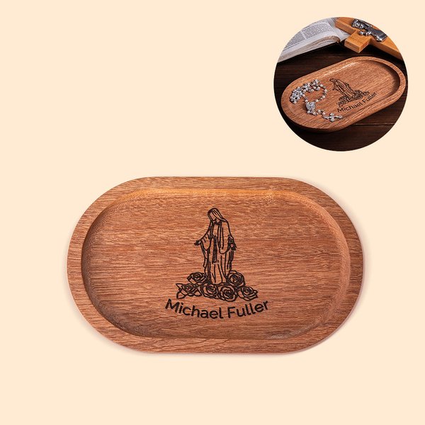 Personalized Wooden Rosary Tray with Engraved Text Sacrament First Communion Baptism Gift for Christian