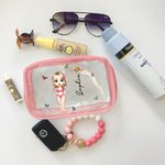 Personalized Cartoon Girl Birth Flower Clear Waterproof Makeup Bag with Name Travel Essentials Wedding Party Birthday Gift for Her