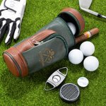 Sac Balle de Golf en Cuir PU Personnalisé avec Monogramme et Set Coupe-Cigares Humidificateur Cadeau Fête des Pères pour Amateurs de Golf