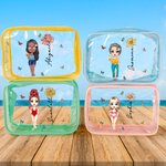 Personalized Cartoon Girl Birth Flower Clear Waterproof Makeup Bag with Name Travel Essentials Wedding Party Birthday Gift for Her