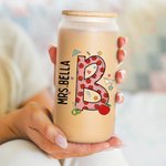 Personalisierte niedliche Graffiti Brief 20oz Glas Becher mit Namen Deckel und Stroh Teacher's Day Anerkennung Geschenk für Lehrer
