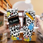 Personlig undervisningsverktyg mönster leopardtryck 40oz tumbler med sugrör och namnuppskattning Lärardagspresent för lärare