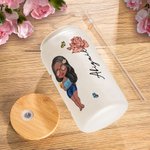Gepersonaliseerde Geboortebloem Cartoon Beach Girl 20oz Frosted Glass Cup met naam Beach Party Favor Verjaardagscadeau voor haar