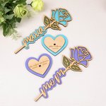 Décoration Rose en Bois Personnalisée avec Texte Gravé Ornement Fleur avec Socle Cœur Cadeau Vacances Fête de Famille Emménagement pour Maman