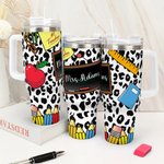Personlig undervisningsverktyg mönster leopardtryck 40oz tumbler med sugrör och namnuppskattning Lärardagspresent för lärare