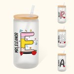 Personalisierte niedliche Graffiti Brief 20oz Glas Becher mit Namen Deckel und Stroh Teacher's Day Anerkennung Geschenk für Lehrer