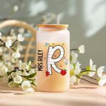 Personalisierte niedliche Graffiti Brief 20oz Glas Becher mit Namen Deckel und Stroh Teacher's Day Anerkennung Geschenk für Lehrer