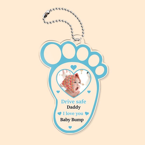 Personalised Drive Safe Baby Footprint Multi-colour Acrylic Car Mirror Hanger Accessories with Baby Photo Mother's Day Father's Day Gift for Mom Dad