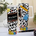 Personlig undervisningsverktyg mönster leopardtryck 40oz tumbler med sugrör och namnuppskattning Lärardagspresent för lärare