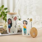 Gepersonaliseerde Geboortebloem Cartoon Beach Girl 20oz Frosted Glass Cup met naam Beach Party Favor Verjaardagscadeau voor haar