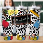 Personlig undervisningsverktyg mönster leopardtryck 40oz tumbler med sugrör och namnuppskattning Lärardagspresent för lärare