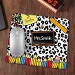 Personlig Leopard Penna Apple Lärarinspiration Halkfri musmatta med namn Uppskattning Tillbaka till skolan Present till lärare