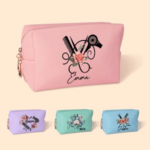 Personalisierte PU Leder Floral Hairstylist Toilettentasche mit Namen Geburtstag Geschenk für Friseur Friseur